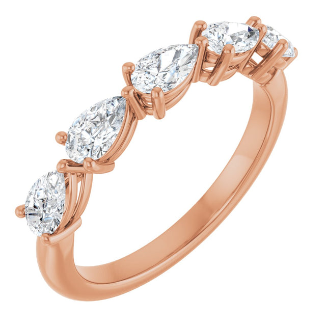 14K Gold Pear Natural Diamond Five-Stone Anniversary Band – 3/4–1 1/4 CTW - Rose Gold