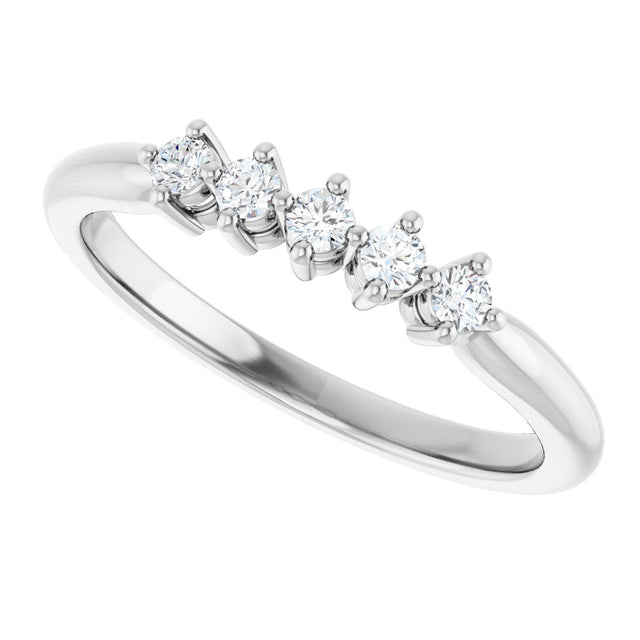 10K Gold Round Natural Diamond Five-Stone Anniversary Band – .07–1/5 CTW - White Gold - view 5