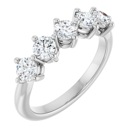 10K Gold Round Natural Diamond Five-Stone Anniversary Band – 1–1 1/2 CTW - White Gold