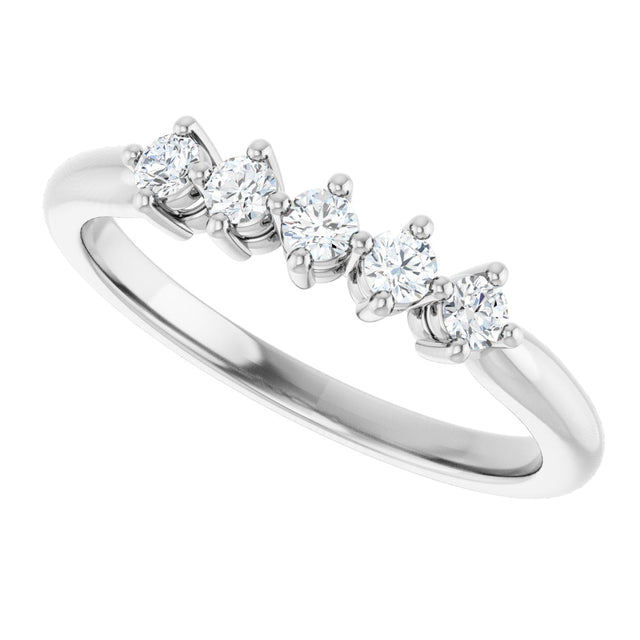10K Gold Round Natural Diamond Five-Stone Anniversary Band – .07–1/5 CTW - White Gold - view 5