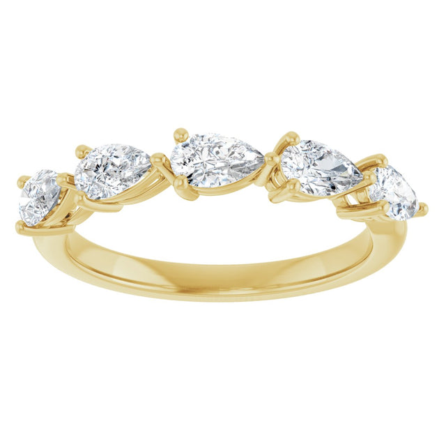 14K Gold Pear Lab-Grown Diamond Five-Stone Anniversary Band – 5/8–1 1/4 CTW - Yellow Gold - view 3