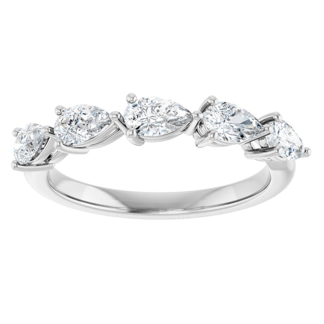 14K Gold Pear Lab-Grown Diamond Five-Stone Anniversary Band – 5/8–1 1/4 CTW - White Gold - view 3