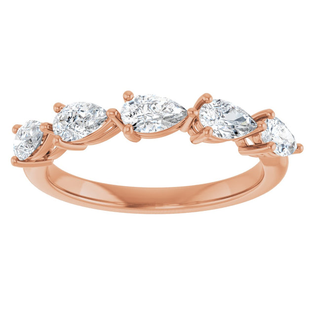 14K Gold Pear Natural Diamond Five-Stone Anniversary Band – 3/4–1 1/4 CTW - Rose Gold - view 3