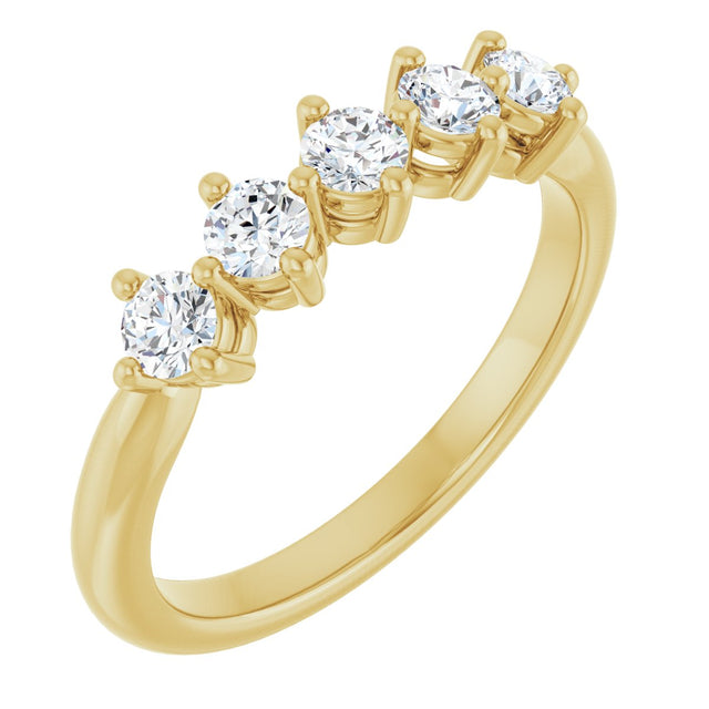 10K Gold Round Lab-Grown Diamond Five-Stone Anniversary Band – 3/8–3/4 CTW - Yellow Gold