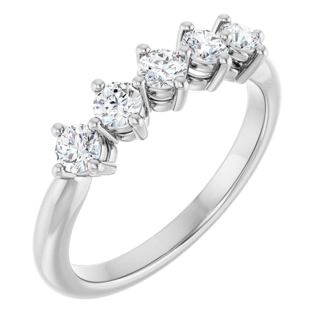 10K Gold Round Lab-Grown Diamond Five-Stone Anniversary Band – 3/8–3/4 CTW - White Gold