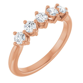 10K Gold Round Lab-Grown Diamond Five-Stone Anniversary Band – 3/8–3/4 CTW - Rose Gold