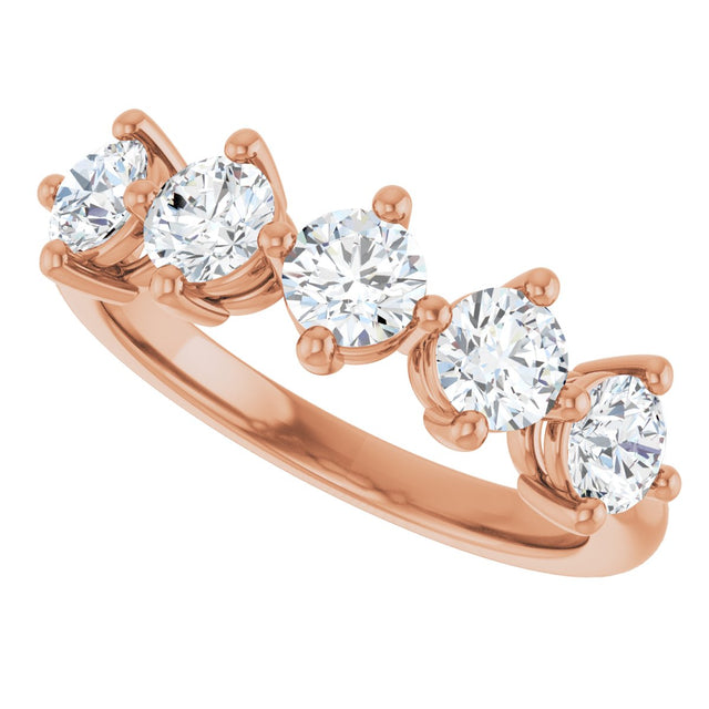 10K Gold Round Lab-Grown Diamond Five-Stone Anniversary Band – 9/10–1 5/8 CTW - Rose Gold - view 5