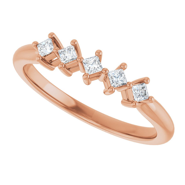 10K Gold Square Natural Diamond Five-Stone Anniversary Band – .07–1/2 CTW - Rose Gold - view 5