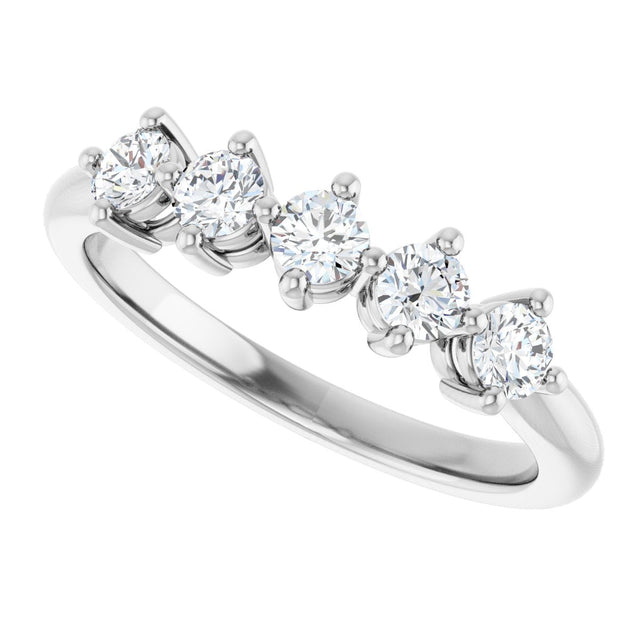 Platinum Round Natural Diamond Five-Stone Anniversary Band – 1/6–9/10 CTW - view 5