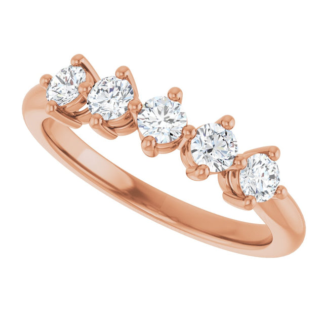 10K Gold Round Lab-Grown Diamond Five-Stone Anniversary Band – 3/8–3/4 CTW - Rose Gold - view 5
