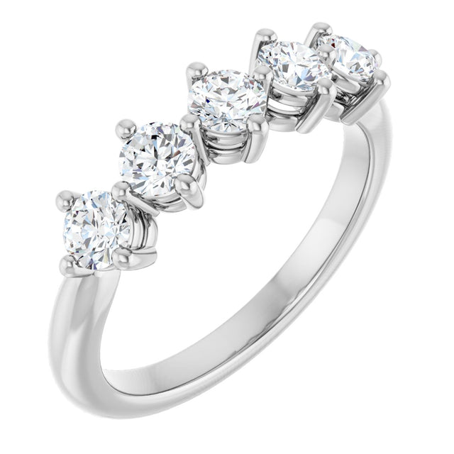 10K Gold Round Lab-Grown Diamond Five-Stone Anniversary Band – 3/8–3/4 CTW - White Gold