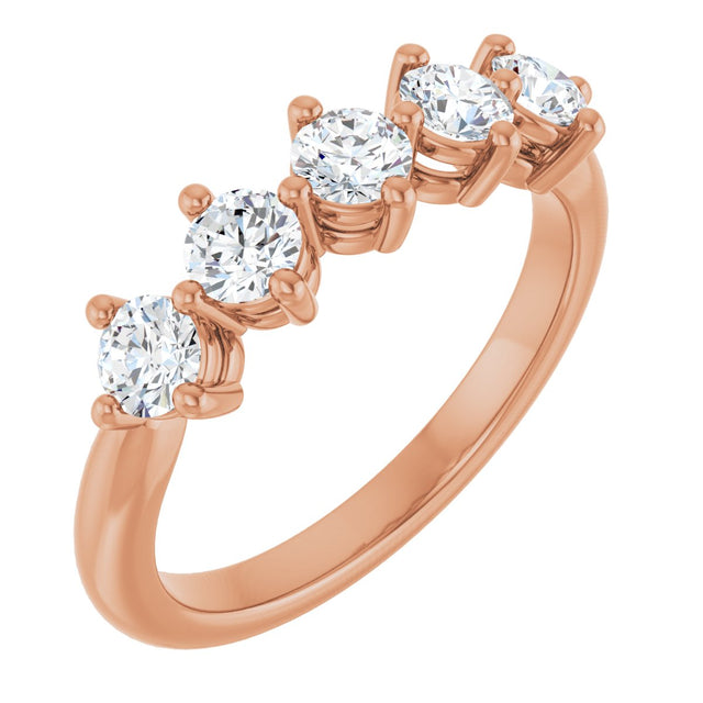 10K Gold Round Lab-Grown Diamond Five-Stone Anniversary Band – 3/8–3/4 CTW - Rose Gold