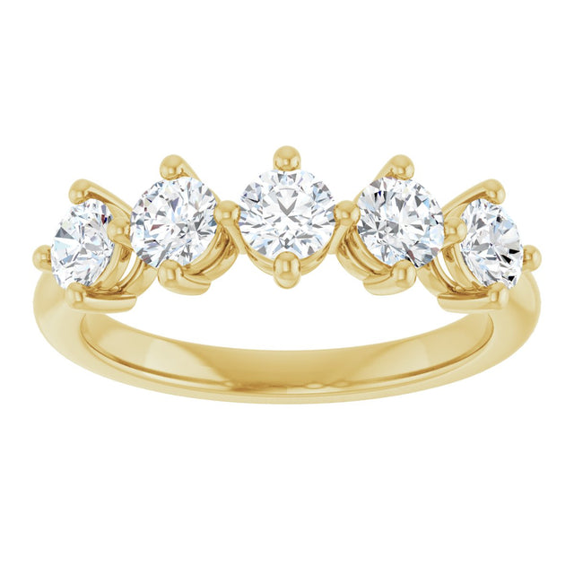 10K Gold Round Lab-Grown Diamond Five-Stone Anniversary Band – 9/10–1 5/8 CTW - Yellow Gold - view 3