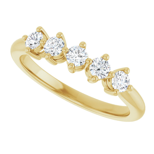 10K Gold Round Natural Diamond Five-Stone Anniversary Band – 1/3–3/4 CTW (Style 123843) - Yellow Gold - view 5