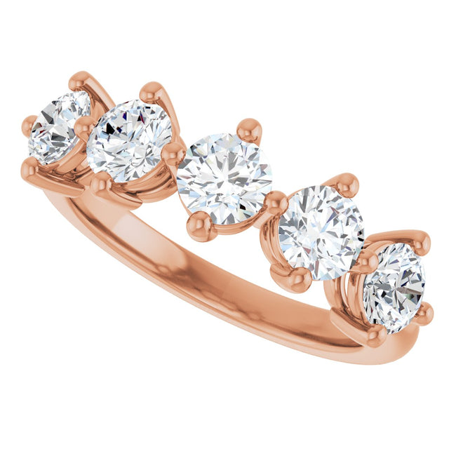 10K Gold Round Lab-Grown Diamond Five-Stone Anniversary Band – 9/10–1 5/8 CTW - Rose Gold - view 5