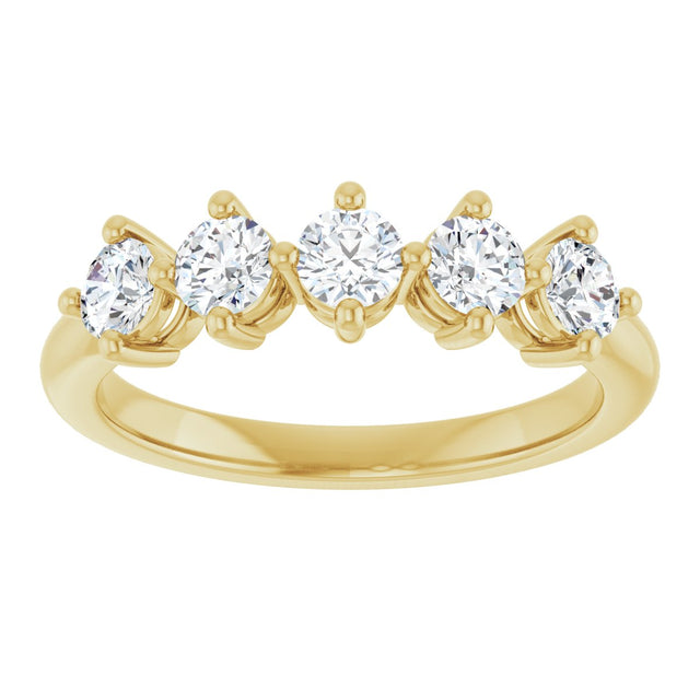 10K Gold Round Natural Diamond Five-Stone Anniversary Band – 1/3–3/4 CTW (Style 123843) - Yellow Gold - view 3