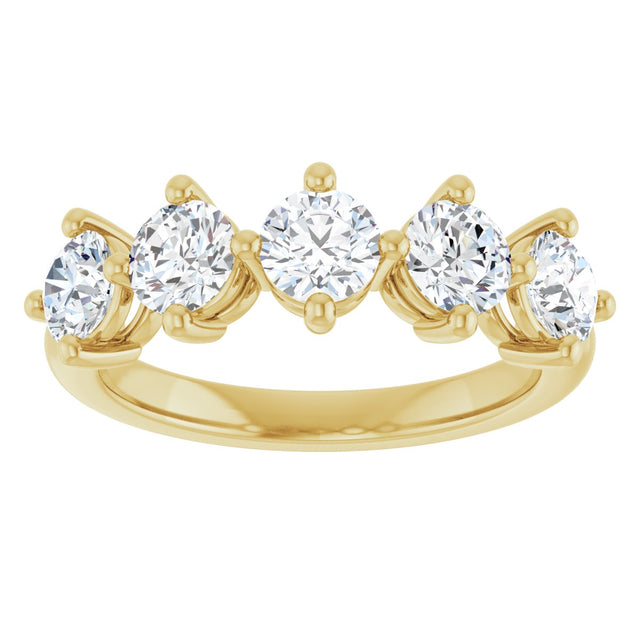 10K Gold Round Lab-Grown Diamond Five-Stone Anniversary Band – 9/10–1 5/8 CTW - Yellow Gold - view 3