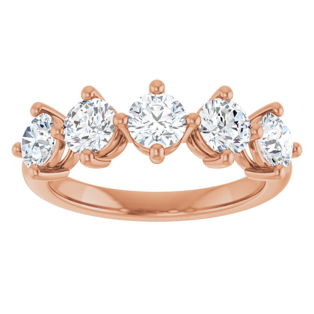 10K Gold Round Natural Diamond Five-Stone Anniversary Band – 1–1 1/2 CTW - Rose Gold - view 3