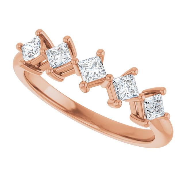 10K Gold Square Lab-Grown Diamond Five-Stone Anniversary Band – 1/2–1 9/10 CTW (Style 123843) - Rose Gold - view 5