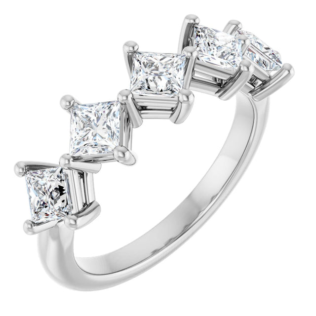 10K Gold Square Natural Diamond Five-Stone Anniversary Band – 5/8–1 9/10 CTW - White Gold