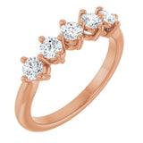 14K Gold Round Natural Diamond Five-Stone Anniversary Band – 3/4–9/10 CTW - Rose Gold