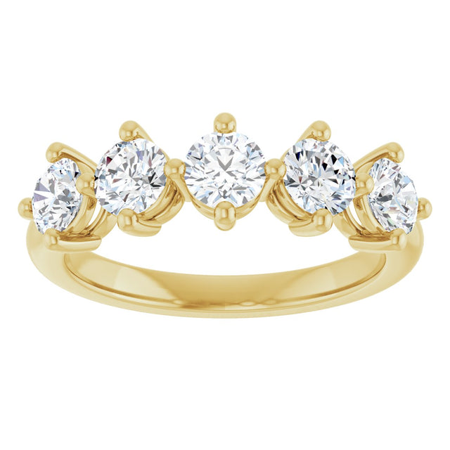 10K Gold Round Natural Diamond Five-Stone Anniversary Band – 1–1 1/2 CTW - Yellow Gold - view 3