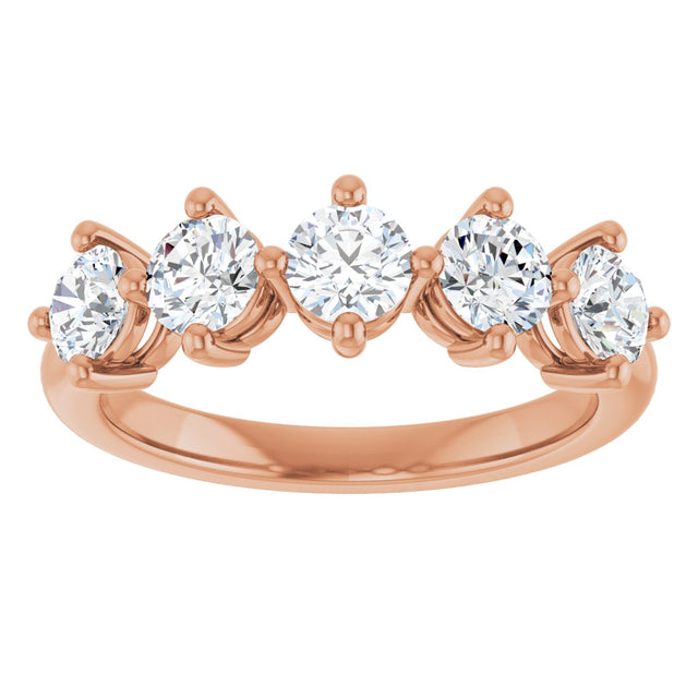 10K Gold Round Lab-Grown Diamond Five-Stone Anniversary Band – 9/10–1 5/8 CTW - Rose Gold - view 3