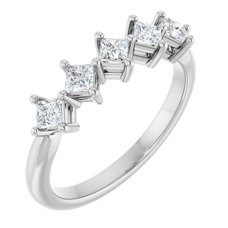 10K Gold Square Natural Diamond Five-Stone Anniversary Band – .07–1/2 CTW - White Gold