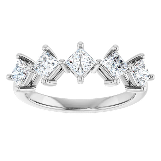 10K Gold Square Natural Diamond Five-Stone Anniversary Band – 5/8–1 9/10 CTW - White Gold - view 3