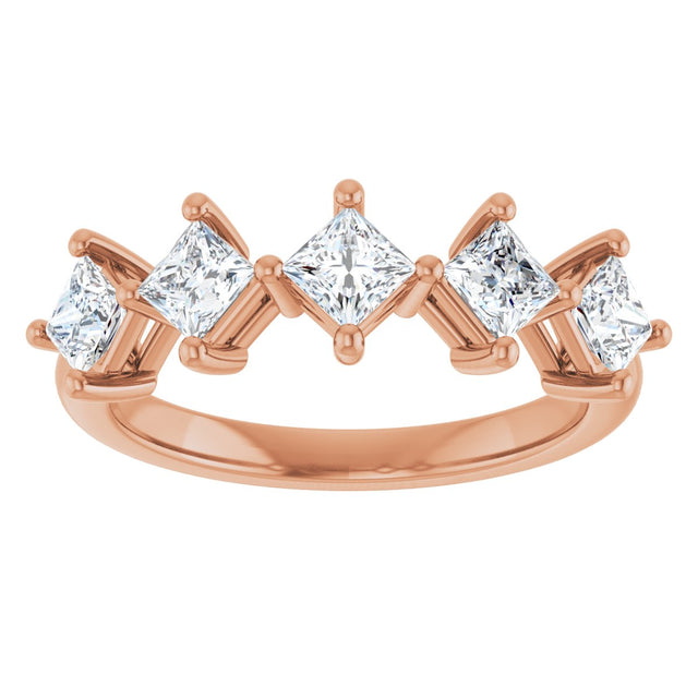 10K Gold Square Lab-Grown Diamond Five-Stone Anniversary Band – 1/2–1 9/10 CTW (Style 123843) - Rose Gold - view 3