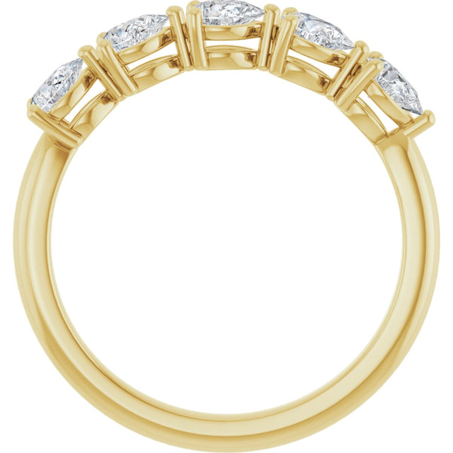 14K Gold Pear Lab-Grown Diamond Five-Stone Anniversary Band – 5/8–1 1/4 CTW - Yellow Gold - view 2