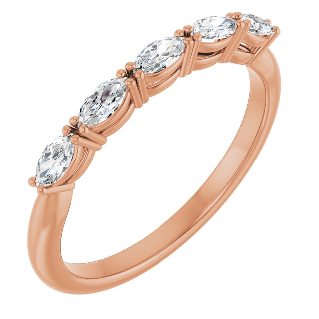 14K Gold Marquise Lab-Grown Diamond Five-Stone Anniversary Band – 1/3–1/2 CTW - Rose Gold