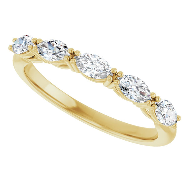 14K Gold Marquise Natural Diamond Five-Stone Anniversary Band – 1/3–5/8 CTW - Yellow Gold - view 5