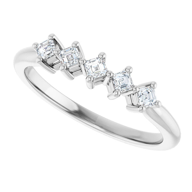 14K Gold Asscher Natural Diamond Five-Stone Anniversary Band – 1/4–3/8 CTW - White Gold - view 5