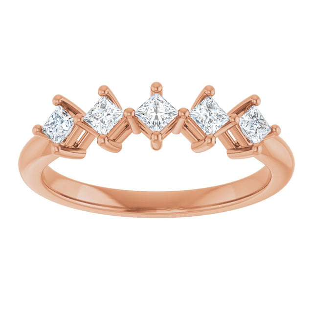 10K Gold Square Lab-Grown Diamond Five-Stone Anniversary Band – .07–3/8 CTW - Rose Gold - view 3