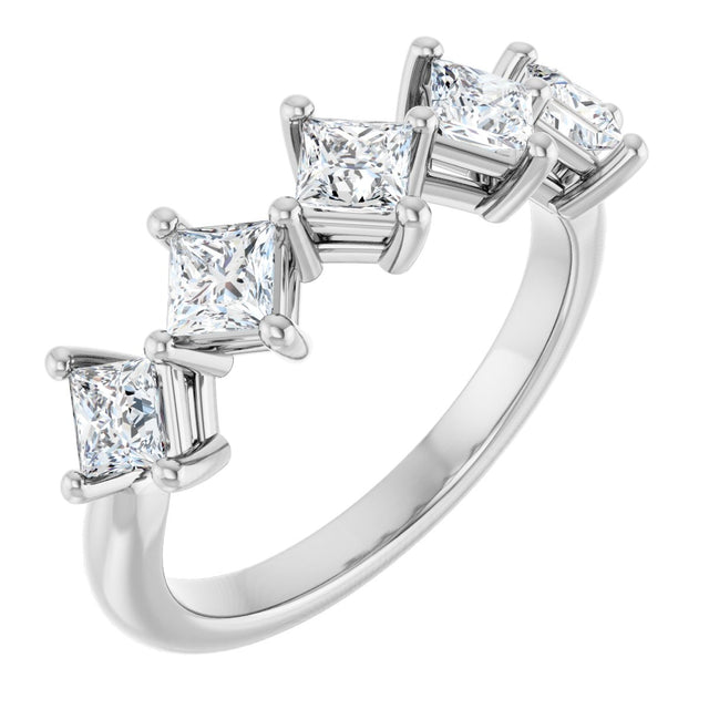 10K Gold Square Natural Diamond Five-Stone Anniversary Band – 5/8–1 9/10 CTW - White Gold