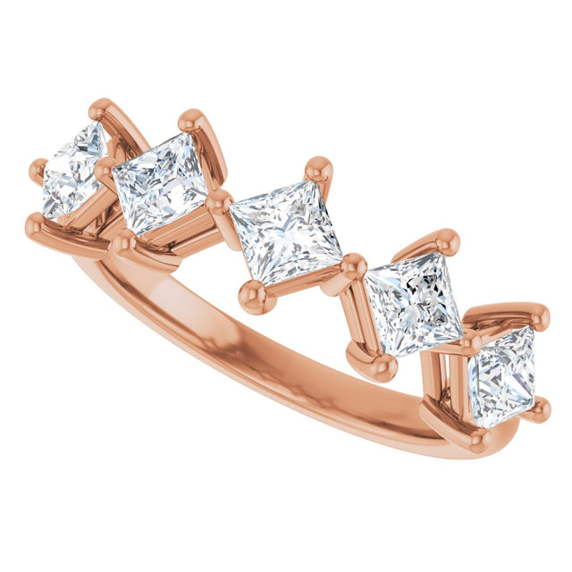 10K Gold Square Natural Diamond Five-Stone Anniversary Band – 5/8–1 9/10 CTW - Rose Gold - view 5