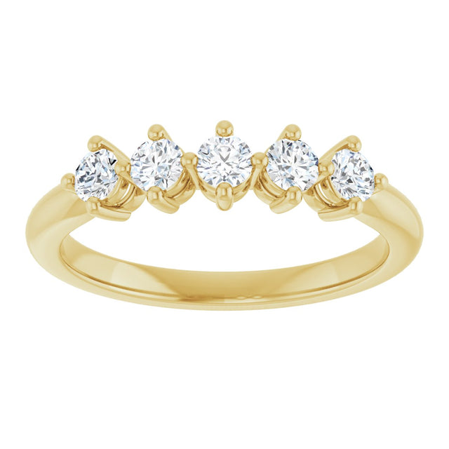 10K Gold Round Natural Diamond Five-Stone Anniversary Band – 1/3–3/4 CTW (Style 123843) - Yellow Gold - view 3