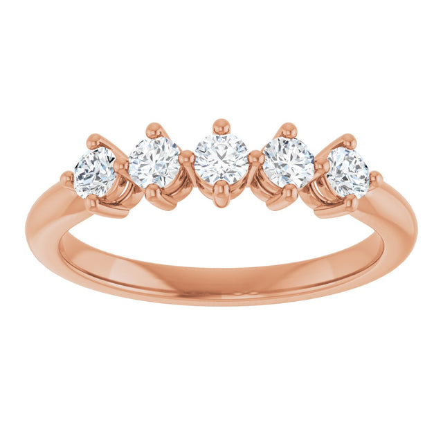 10K Gold Round Lab-Grown Diamond Five-Stone Anniversary Band – 3/8–3/4 CTW - Rose Gold - view 3