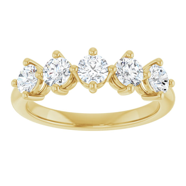 10K Gold Round Lab-Grown Diamond Five-Stone Anniversary Band – 9/10–1 5/8 CTW - Yellow Gold - view 3