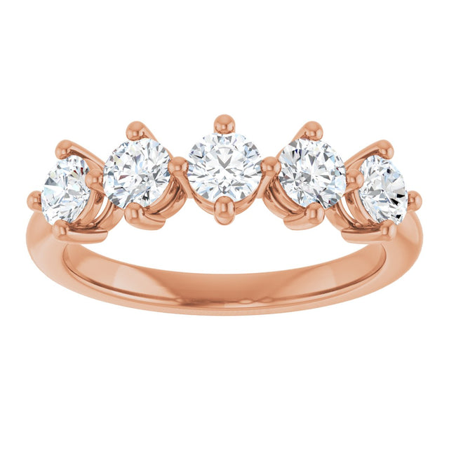 10K Gold Round Lab-Grown Diamond Five-Stone Anniversary Band – 9/10–1 5/8 CTW - Rose Gold - view 3