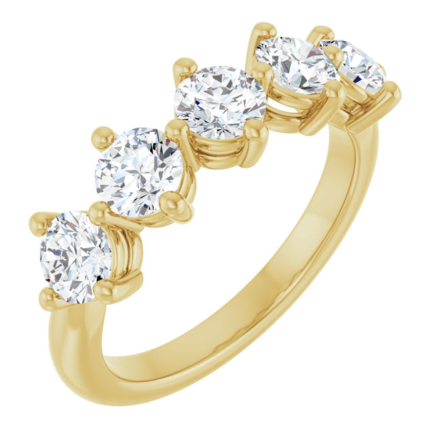 10K Gold Round Lab-Grown Diamond Five-Stone Anniversary Band – 9/10–1 5/8 CTW - Yellow Gold