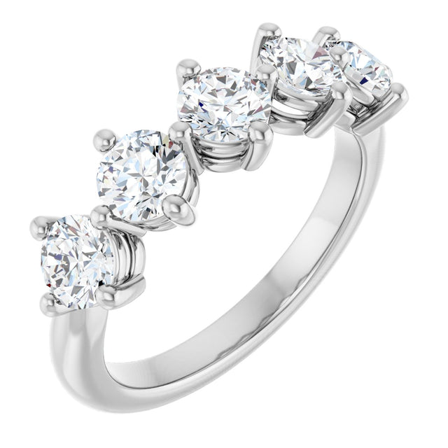 10K Gold Round Lab-Grown Diamond Five-Stone Anniversary Band – 9/10–1 5/8 CTW - White Gold
