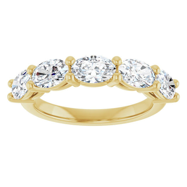 10K Gold Oval Natural Diamond Five-Stone Anniversary Band – 1 1/3–1 7/8 CTW - Yellow Gold - view 3