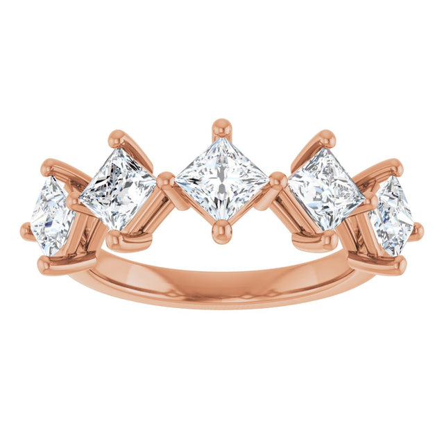 10K Gold Square Lab-Grown Diamond Five-Stone Anniversary Band – 2 CTW - Rose Gold - view 3
