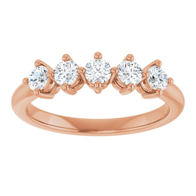 10K Gold Round Natural Diamond Five-Stone Anniversary Band – 1/3–3/4 CTW (Style 123843) - Rose Gold - view 3