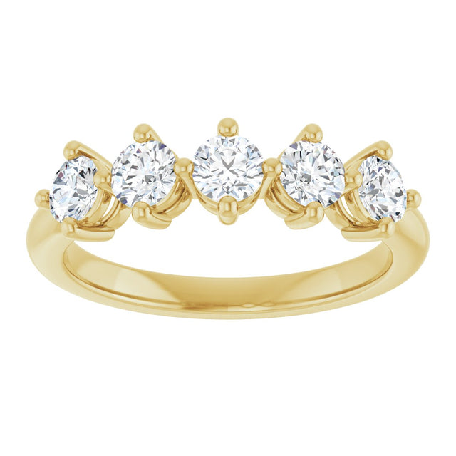 10K Gold Round Natural Diamond Five-Stone Anniversary Band – 1/3–3/4 CTW (Style 123843) - Yellow Gold - view 3