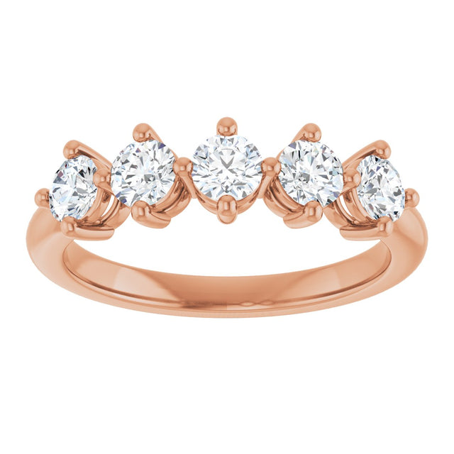 10K Gold Round Natural Diamond Five-Stone Anniversary Band – 1/3–3/4 CTW (Style 123843) - Rose Gold - view 3