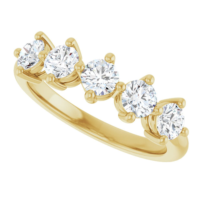 10K Gold Round Lab-Grown Diamond Five-Stone Anniversary Band – 9/10–1 5/8 CTW - Yellow Gold - view 5