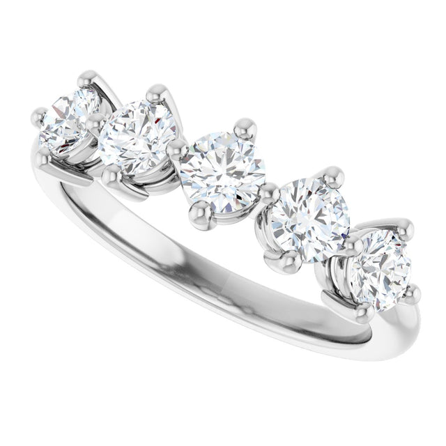 10K Gold Round Lab-Grown Diamond Five-Stone Anniversary Band – 9/10–1 5/8 CTW - White Gold - view 5